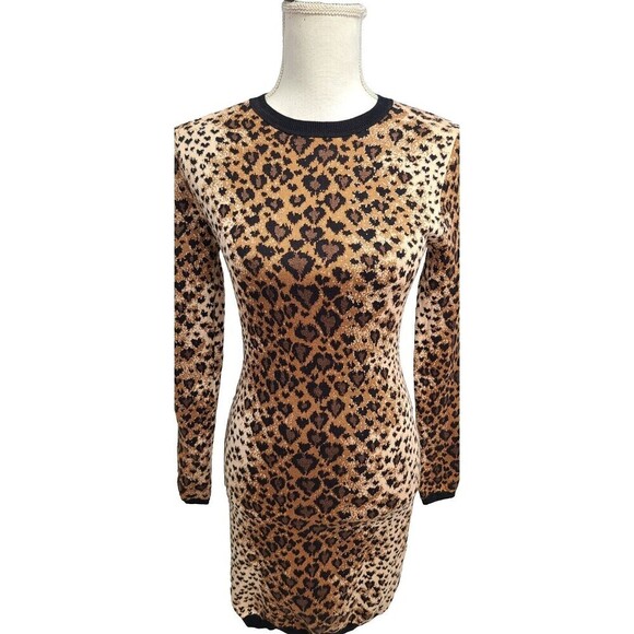 RED VALENTINO Leopard Print Long Sleeve Sweater Dress Women's M Wool Silk Blend - Picture 5 of 13